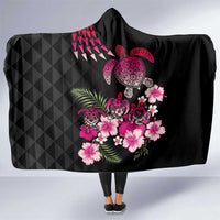 Hawaiian Hibiscus Turtle and Tropical Flower Hooded Blanket Sweet Vibe LT03 One Size Black - Polynesian Pride