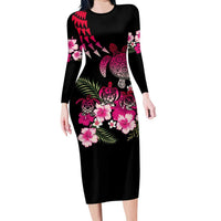 Hawaiian Hibiscus Turtle and Tropical Flower Long Sleeve Bodycon Dress Sweet Vibe