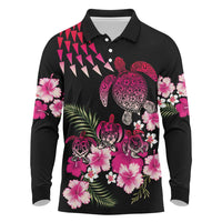 Hawaiian Hibiscus Turtle and Tropical Flower Long Sleeve Polo Shirt Sweet Vibe