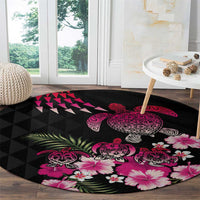 Hawaiian Hibiscus Turtle and Tropical Flower Round Carpet Sweet Vibe