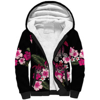Hawaiian Hibiscus Turtle and Tropical Flower Sherpa Hoodie Sweet Vibe LT03 Unisex Black - Polynesian Pride