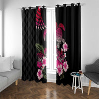 Hawaiian Hibiscus Turtle and Tropical Flower Window Curtain Sweet Vibe LT03 With Grommets Black - Polynesian Pride