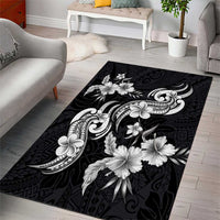 Hawaiian-Polynesian Art Tattoo Area Rug Hibiscus and Plumeria Grayscale