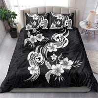 Hawaiian-Polynesian Art Tattoo Bedding Set Hibiscus and Plumeria Grayscale