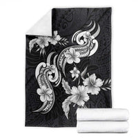 Hawaiian-Polynesian Art Tattoo Blanket Hibiscus and Plumeria Grayscale
