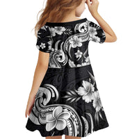 Hawaiian-Polynesian Art Tattoo Family Matching Off The Shoulder Long Sleeve Dress and Hawaiian Shirt Hibiscus and Plumeria Grayscale