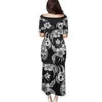 Hawaiian-Polynesian Art Tattoo Family Matching Puletasi and Hawaiian Shirt Hibiscus and Plumeria Grayscale