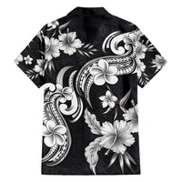 Hawaiian-Polynesian Art Tattoo Family Matching Short Sleeve Bodycon Dress and Hawaiian Shirt Hibiscus and Plumeria Grayscale
