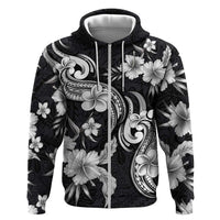 Hawaiian-Polynesian Art Tattoo Hoodie Hibiscus and Plumeria Grayscale