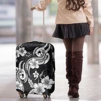 Hawaiian-Polynesian Art Tattoo Luggage Cover Hibiscus and Plumeria Grayscale