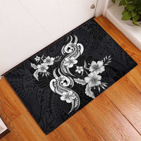Hawaiian-Polynesian Art Tattoo Rubber Doormat Hibiscus and Plumeria Grayscale