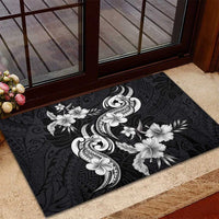 Hawaiian-Polynesian Art Tattoo Rubber Doormat Hibiscus and Plumeria Grayscale