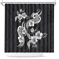 Hawaiian-Polynesian Art Tattoo Shower Curtain Hibiscus and Plumeria Grayscale