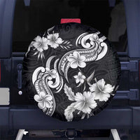 Hawaiian-Polynesian Art Tattoo Spare Tire Cover Hibiscus and Plumeria Grayscale