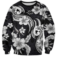 Hawaiian-Polynesian Art Tattoo Sweatshirt Hibiscus and Plumeria Grayscale