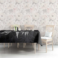 Hawaiian-Polynesian Art Tattoo Tablecloth Hibiscus and Plumeria Grayscale