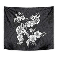 Hawaiian-Polynesian Art Tattoo Tapestry Hibiscus and Plumeria Grayscale