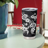 Hawaiian-Polynesian Art Tattoo Tumbler Cup Hibiscus and Plumeria Grayscale