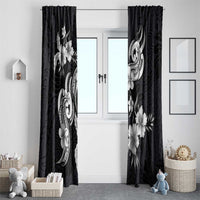 Hawaiian-Polynesian Art Tattoo Window Curtain Hibiscus and Plumeria Grayscale