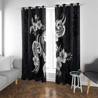 Hawaiian-Polynesian Art Tattoo Window Curtain Hibiscus and Plumeria Grayscale