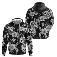 Hawaiian-Polynesian Art Tattoo Zip Hoodie Hibiscus and Plumeria Grayscale