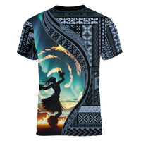 Samoan Siapo Motif and Siva Afi Dance Women V-Neck T-Shirt