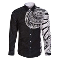 Samoan Art Tattoo Polynesian Pattern Family Matching Off The Shoulder Long Sleeve Dress and Hawaiian Shirt