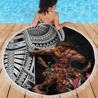 Samoan Warrior Art Tattoo Beach Blanket Polynesian Pattern and Teuila