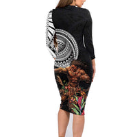 Samoan Warrior Art Tattoo Family Matching Long Sleeve Bodycon Dress and Hawaiian Shirt Polynesian Pattern and Teuila