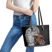 Samoan Warrior Art Tattoo Leather Tote Bag Polynesian Pattern and Teuila