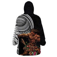 Samoan Warrior Art Tattoo Wearable Blanket Hoodie Polynesian Pattern and Teuila