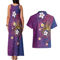 Hawaiian Octopus Tattoo and Frangipani Couples Matching Tank Maxi Dress and Hawaiian Shirt LT03 - Polynesian Pride
