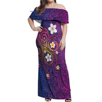 Hawaiian Octopus Tattoo and Frangipani Off Shoulder Maxi Dress LT03 Women Purple - Polynesian Pride