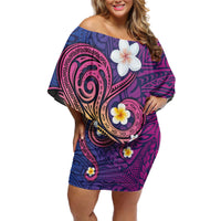 Hawaiian Octopus Tattoo and Frangipani Off Shoulder Short Dress LT03 Women Purple - Polynesian Pride