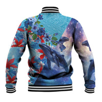 Hawaii Aloha Whales Baseball Jacket Hibiscus and Whales with Polynesian Pattern LT03 - Polynesian Pride