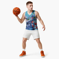 Hawaii Aloha Whales Basketball Jersey Hibiscus and Whales with Polynesian Pattern - Polynesian Pride