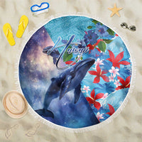 Hawaii Aloha Whales Beach Blanket Hibiscus and Whales with Polynesian Pattern LT03 One Size 150cm Blue - Polynesian Pride