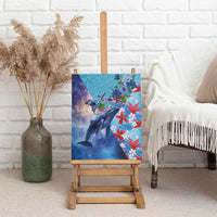 Hawaii Aloha Whales Canvas Wall Art Hibiscus and Whales with Polynesian Pattern LT03 - Polynesian Pride