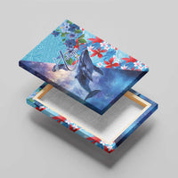 Hawaii Aloha Whales Canvas Wall Art Hibiscus and Whales with Polynesian Pattern LT03 - Polynesian Pride