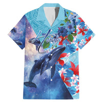 Hawaii Aloha Whales Family Matching Mermaid Dress and Hawaiian Shirt Hibiscus and Whales with Polynesian Pattern LT03 Dad's Shirt - Short Sleeve Blue - Polynesian Pride