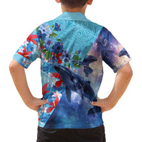 Hawaii Aloha Whales Family Matching Off Shoulder Maxi Dress and Hawaiian Shirt Hibiscus and Whales with Polynesian Pattern LT03 - Polynesian Pride