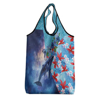 Hawaii Aloha Whales Grocery Bag Hibiscus and Whales with Polynesian Pattern LT03 - Polynesian Pride