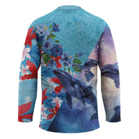 Hawaii Aloha Whales Hockey Jersey Hibiscus and Whales with Polynesian Pattern LT03 - Polynesian Pride