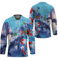 Hawaii Aloha Whales Hockey Jersey Hibiscus and Whales with Polynesian Pattern LT03 - Polynesian Pride