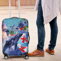 Hawaii Aloha Whales Luggage Cover Hibiscus and Whales with Polynesian Pattern - Polynesian Pride