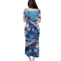 Hawaii Aloha Whales Puletasi Hibiscus and Whales with Polynesian Pattern LT03 - Polynesian Pride