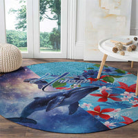 Hawaii Aloha Whales Round Carpet Hibiscus and Whales with Polynesian Pattern - Polynesian Pride