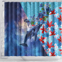 Hawaii Aloha Whales Shower Curtain Hibiscus and Whales with Polynesian Pattern - Polynesian Pride
