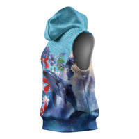 Hawaii Aloha Whales Sleeveless Hoodie Hibiscus and Whales with Polynesian Pattern - Polynesian Pride
