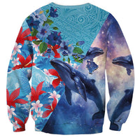 Hawaii Aloha Whales Sweatshirt Hibiscus and Whales with Polynesian Pattern LT03 - Polynesian Pride